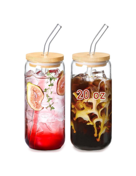 Juego de 2 Vasos de Vidrio VITEVER 20 oz con Tapas de Bambú