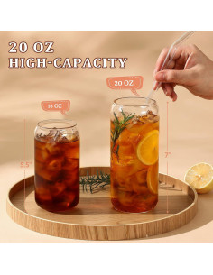 Juego de 2 Vasos de Vidrio VITEVER 20 oz con Tapas de Bambú 2