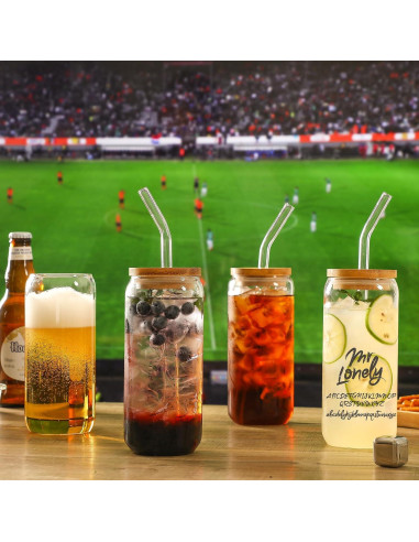 Juego de 2 Vasos de Vidrio VITEVER 20 oz con Tapas de Bambú