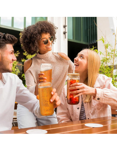 Juego de 2 Vasos de Vidrio VITEVER 20 oz con Tapas de Bambú