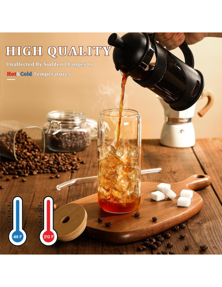 Juego de 2 Vasos de Vidrio VITEVER 20 oz con Tapas de Bambú