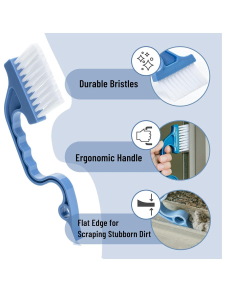 Cepillo de Limpieza de Rieles de Ventana Slick - 2 Unidades, Ergonómico