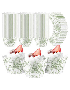 Domensi 100 Fundas para Cupcake Florales Verdes 8x5x5.3 cm