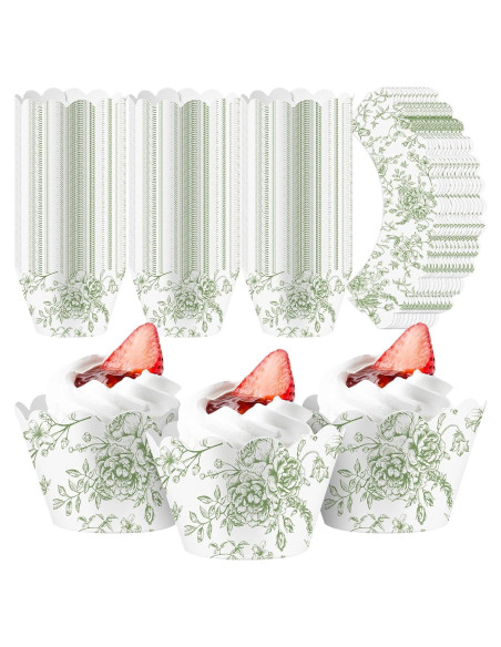 Domensi 100 Fundas para Cupcake Florales Verdes 8x5x5.3 cm