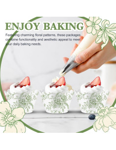 Domensi 100 Fundas para Cupcake Florales Verdes 8x5x5.3 cm 2