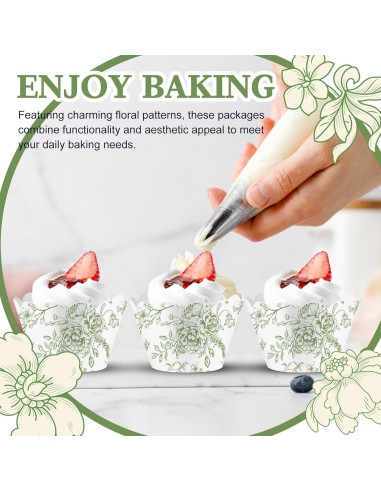 Domensi 100 Fundas para Cupcake Florales Verdes 8x5x5.3 cm