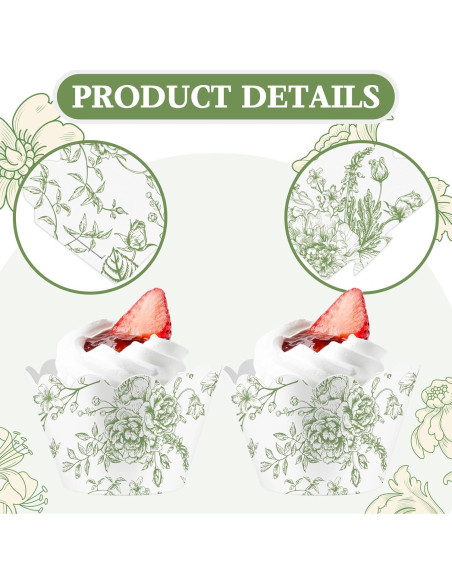 Domensi 100 Fundas para Cupcake Florales Verdes 8x5x5.3 cm