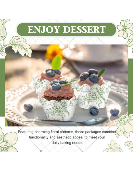 Domensi 100 Fundas para Cupcake Florales Verdes 8x5x5.3 cm