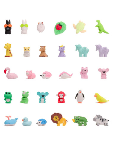 30 Gomas de Borrar 3D de Animales Clock King - Coloridas