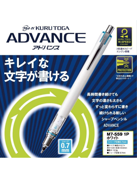 Lápiz Mecánico Kuru Toga Advance Mitsubishi 0.7mm Blanco