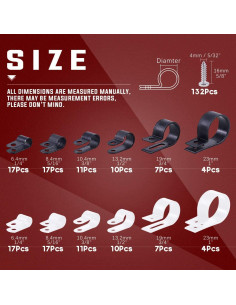 Hilitchi 132 Pcs Abrazaderas de Cable Tipo R Nylon 6-23mm 2