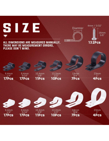 Hilitchi 132 Pcs Abrazaderas de Cable Tipo R Nylon 6-23mm