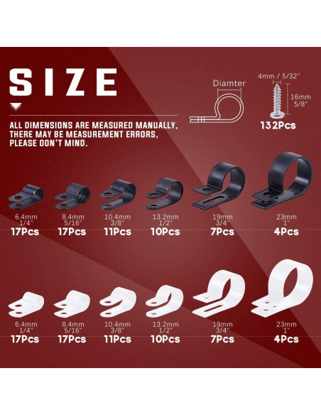 Hilitchi 132 Pcs Abrazaderas de Cable Tipo R Nylon 6-23mm