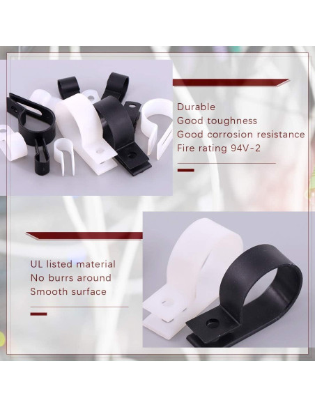Hilitchi 132 Pcs Abrazaderas de Cable Tipo R Nylon 6-23mm