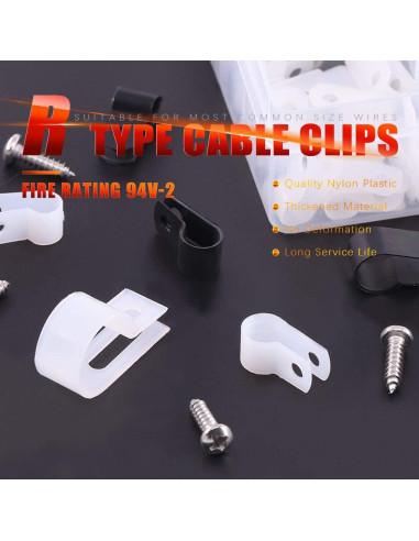Hilitchi 132 Pcs Abrazaderas de Cable Tipo R Nylon 6-23mm