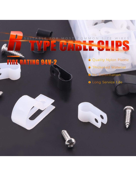 Hilitchi 132 Pcs Abrazaderas de Cable Tipo R Nylon 6-23mm