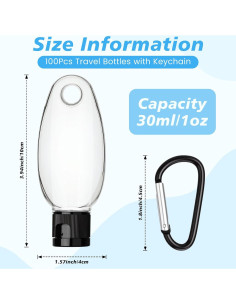 100 Botellas de Viaje con Llavero Yalikop 30ml A Prueba de Fugas 2