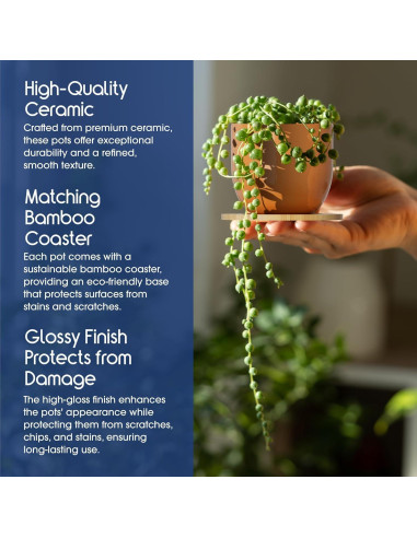 Set de 5 Macetas de Cerámica Bon Decor 6.35 cm con Posavasos