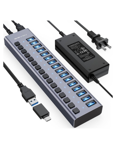 Hub USB 3.0 Alimentado ACASIS 16 Puertos 90W Aluminio