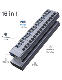 Hub USB 3.0 Alimentado ACASIS 16 Puertos 90W Aluminio 2