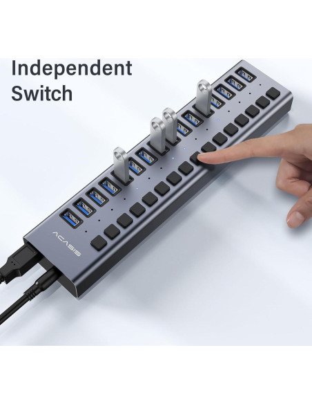 Hub USB 3.0 Alimentado ACASIS 16 Puertos 90W Aluminio