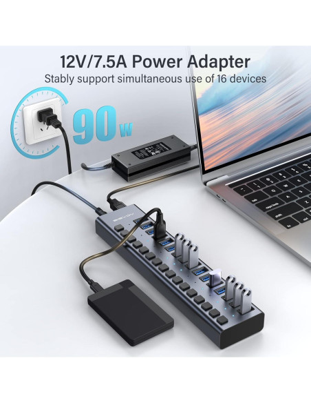 Hub USB 3.0 Alimentado ACASIS 16 Puertos 90W Aluminio