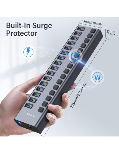 Hub USB 3.0 Alimentado ACASIS 16 Puertos 90W Aluminio