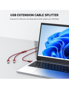 Divisor USB 2.0 BETU 1 Macho a 2 Hembras 1m Rojo 2