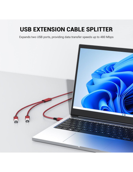Divisor USB 2.0 BETU 1 Macho a 2 Hembras 1m Rojo