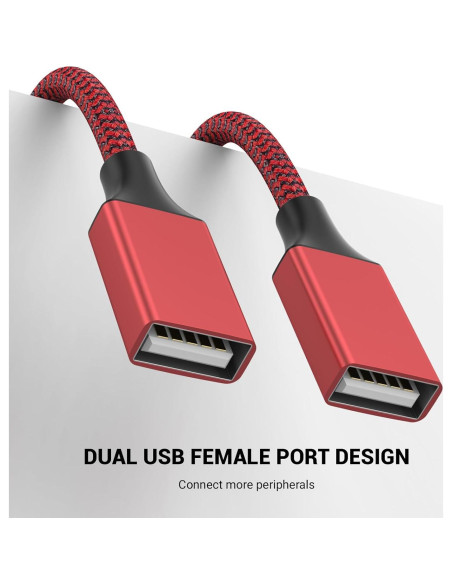 Divisor USB 2.0 BETU 1 Macho a 2 Hembras 1m Rojo