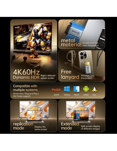 Adaptador USB-C a HDMI Biaze ZH288 4K 60Hz Plug and Play