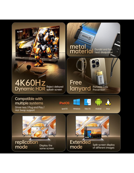 Adaptador USB-C a HDMI Biaze ZH288 4K 60Hz Plug and Play