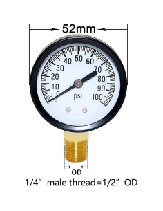 Manómetro Joywayus 0-100 PSI Latón 1/4" Macho NPT 2