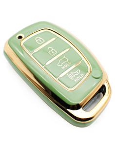 Cubierta de llavero FEYOUN TPU verde para Hyundai Elantra 4 botones