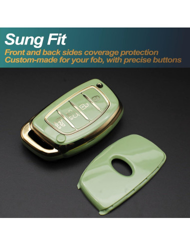 Cubierta de llavero FEYOUN TPU verde para Hyundai Elantra 4 botones