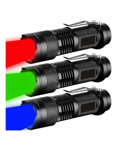 Paquete de 3 Linternas LED MVIOCS 200 Lúmenes Rojo Verde Azul