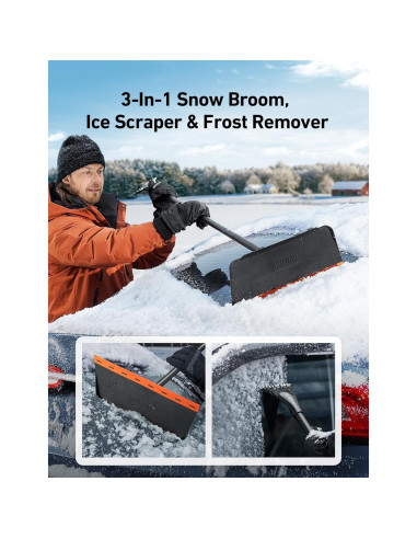 AstroAI Escoba de Nieve 2-en-1 con Raspador de Hielo 121.9 cm