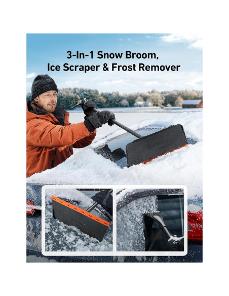 AstroAI Escoba de Nieve 2-en-1 con Raspador de Hielo 121.9 cm