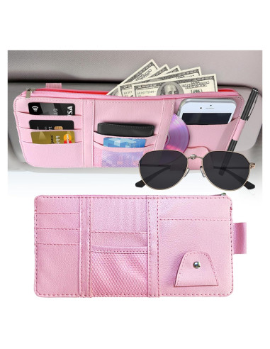 Organizador de Visera Solar Rosa Kitnish - Almacenamiento para Gafas y Documentos