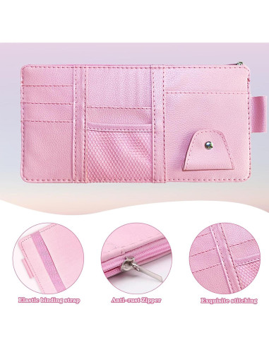 Organizador de Visera Solar Rosa Kitnish - Almacenamiento para Gafas y Documentos