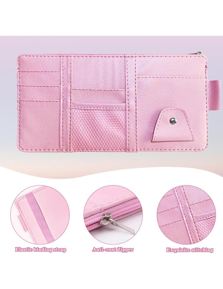 Organizador de Visera Solar Rosa Kitnish - Almacenamiento para Gafas y Documentos