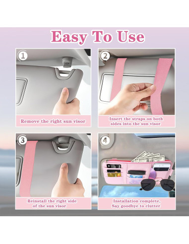 Organizador de Visera Solar Rosa Kitnish - Almacenamiento para Gafas y Documentos