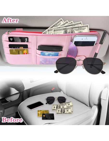 Organizador de Visera Solar Rosa Kitnish - Almacenamiento para Gafas y Documentos