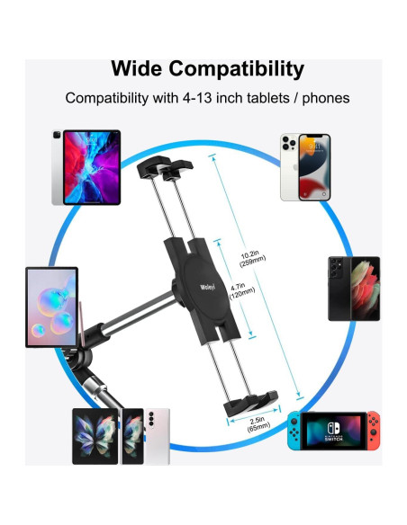 Soporte de Tablet para Riel de Asiento de Coche Woleyi - Compatible con Dispositivos de 4 a 13"