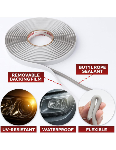 Cinta de Butilo XFasten 6.1m Gris para Sellado de Faros