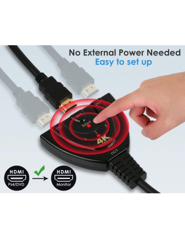 Adaptador HDMI Switch 3 en 1 DS Estilo Distintivo 4K 1080P