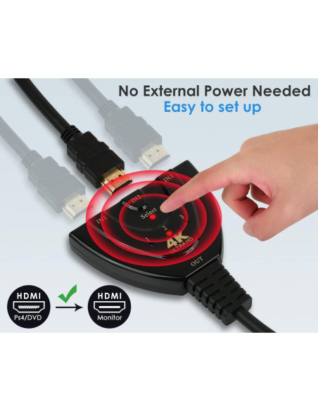 Adaptador HDMI Switch 3 en 1 DS Estilo Distintivo 4K 1080P