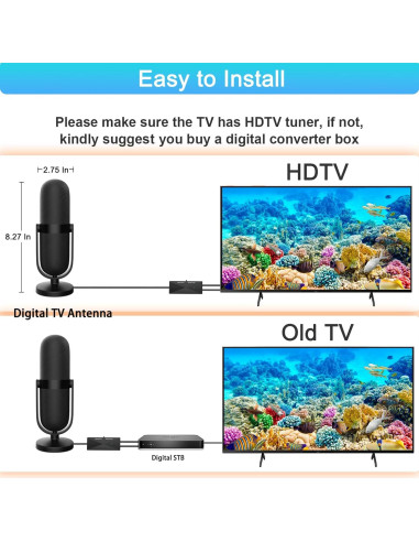 Antena de TV Digital CXYHMG MC85 4K 360 Interior Negra