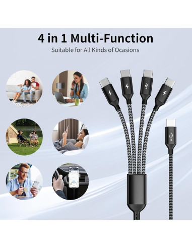 Cable Divisor USB C 4 en 1 MPATIBY 5FT Negro