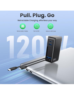 Cargador USB C 120W Retráctil GaN IV con 2 Cables Integrados 2